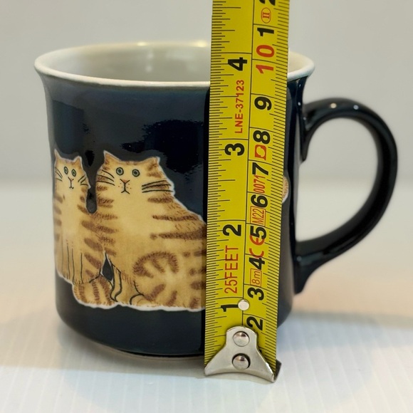 Vintage Fluffy Cat Trio Coffee Mug Otagiri Japan Navy Blue & Brown Striped Cats - Picture 9 of 10